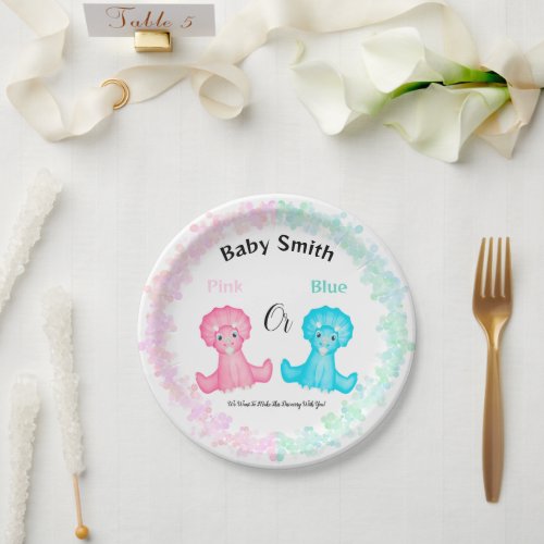 Pink Or Blue Dinosaur Baby Shower Gender Reveal Paper Plates