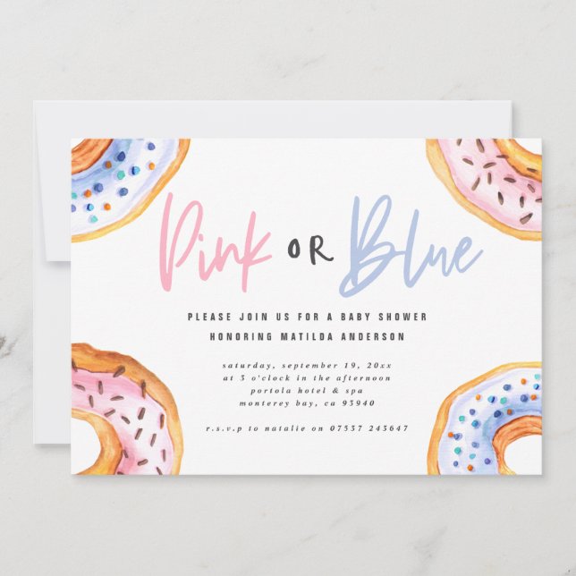 Pink or blue donut baby shower announcement (Front)