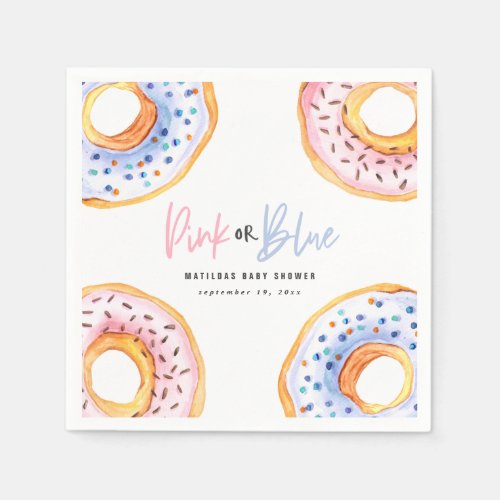 Pink or blue donut baby shower paper plate napkins