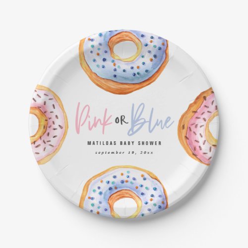 Pink or blue donut baby shower paper plates