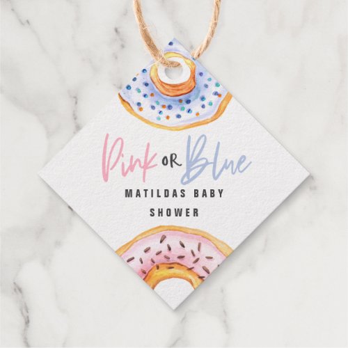 Pink or blue donut baby shower party foil favor tags