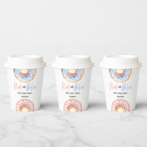 Pink or blue donut baby shower party  paper cups