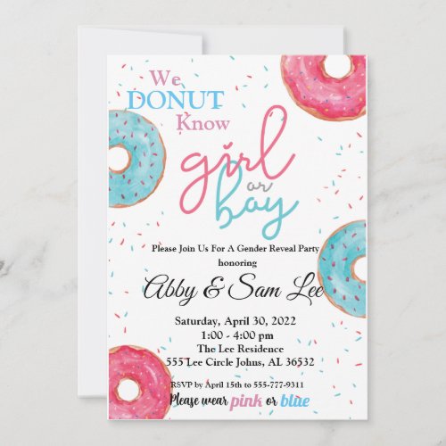 Pink or Blue Donut Gender Reveal Invitation