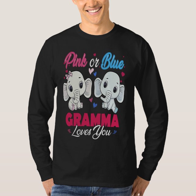 Pink or Blue Elephants Gramma Loves You Baby Showe T-Shirt (Front)