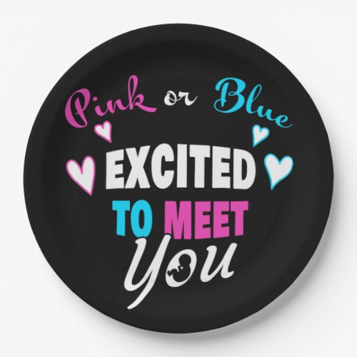 Pink or Blue Excited to Meet Baby Gender Reveal  Paper Plates