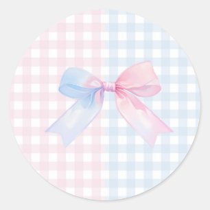 pink or blue gender reveal baby shower classic round sticker