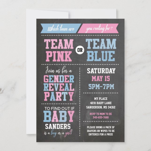Pink or Blue Gender reveal Chalkboard Invitation (Front)