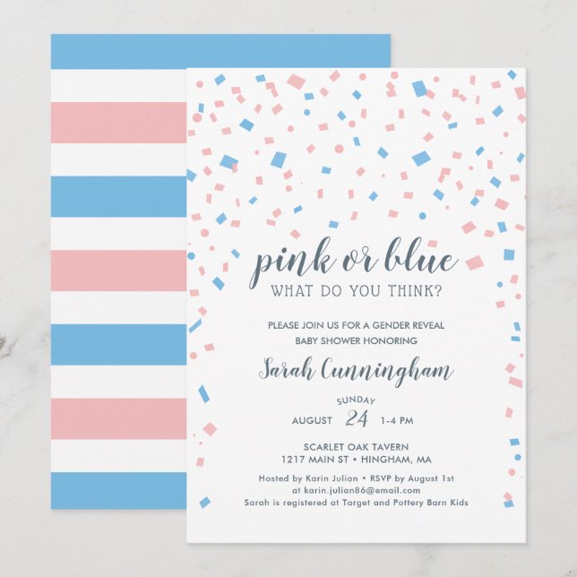 Pink or Blue Gender Reveal Confetti Baby Shower Invitation (Front/Back)