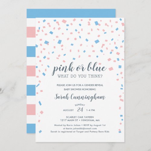 Pink or Blue Gender Reveal Confetti Baby Shower Invitation