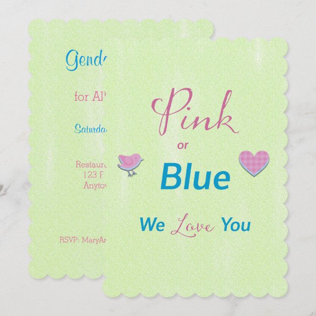Pink or Blue Gender Reveal Invitation (Front/Back)
