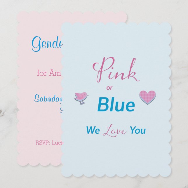 Pink or Blue Gender Reveal Invitation (Front/Back)