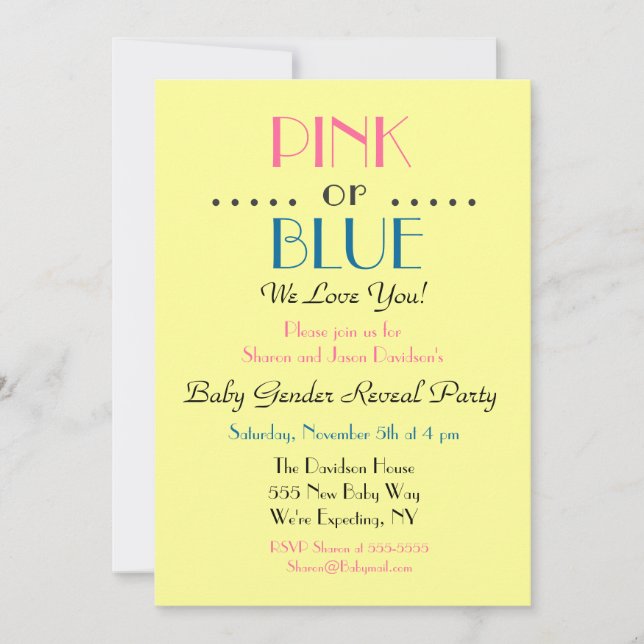 Pink or Blue Gender Reveal Invitation (Front)