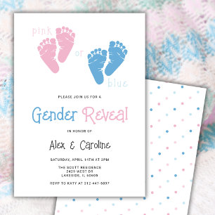 Pink Or Blue Gender Reveal Party Baby Feet Modern Invitation