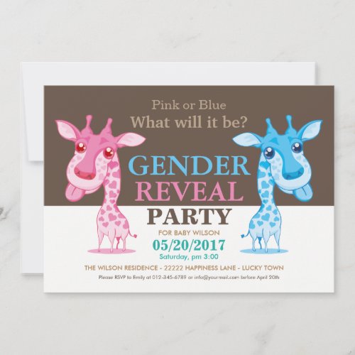 Pink or Blue Giraffe Gender Reveal Party RSVP Invitation