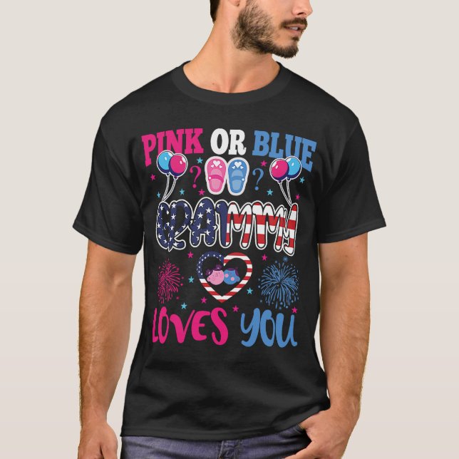 Pink Or Blue GRAMMY Love You Gender Baby Reveal Fa T-Shirt (Front)