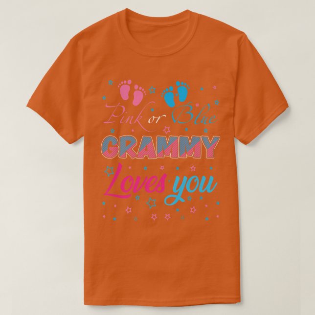 Pink or Blue Grammy Loves You Baby Gender Reveal P T-Shirt (Design Front)
