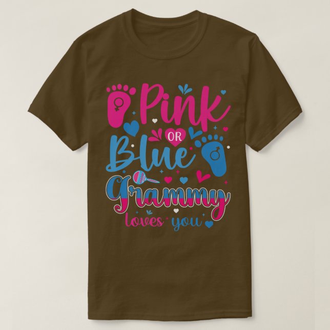 Pink or Blue Grammy Loves You Baby Gender Reveal P T-Shirt (Design Front)