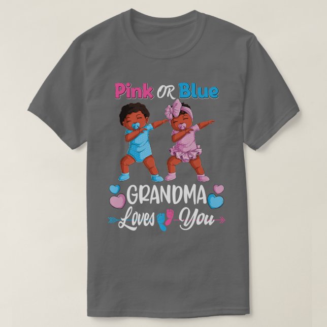 Pink Or Blue Grandma Loves You Black Baby Gender R T-Shirt (Design Front)