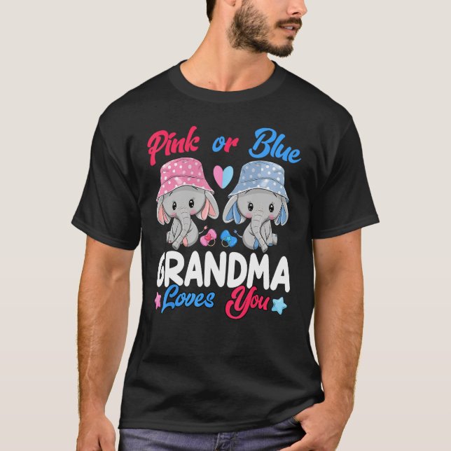 Pink Or Blue Grandma Loves You Elephants Baby Gend T-Shirt (Front)
