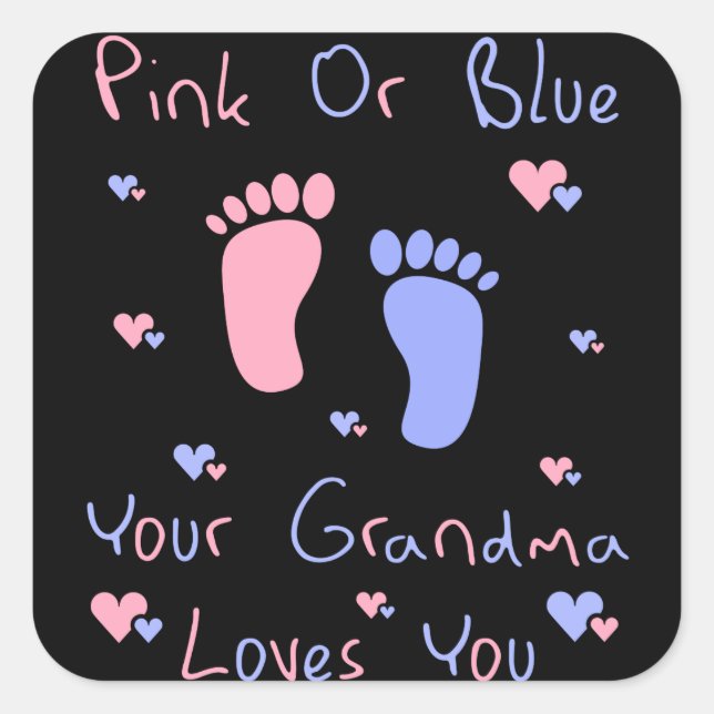 pink or blue grandma loves you gender reveal square sticker (Front)