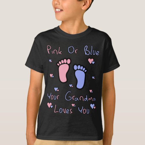 pink or blue grandma loves you gender reveal T_Shirt