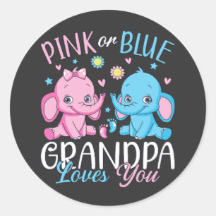 Pink Or Blue Grandpa Loves You Elephant Baby Classic Round Sticker