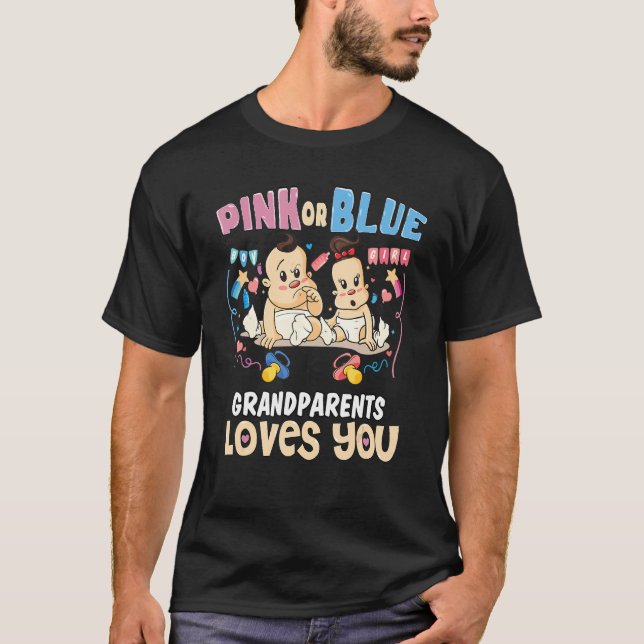 Pink or Blue Grandparents Loves You Grandma Grandp T-Shirt (Front)