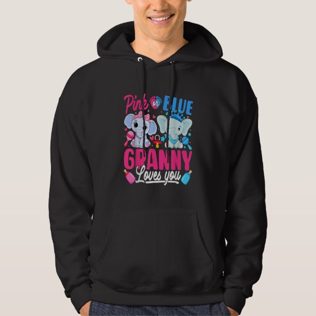 Pink Or Blue Granny Loves You Gender Reveal Elepha Hoodie (Front)