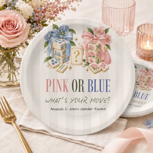 Pink or Blue Mahjong Tiles Gender Reveal Paper Plates