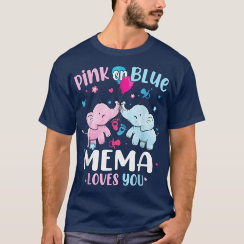 Pink or Blue Mema Loves You Gender Reveal Elephant T_Shirt