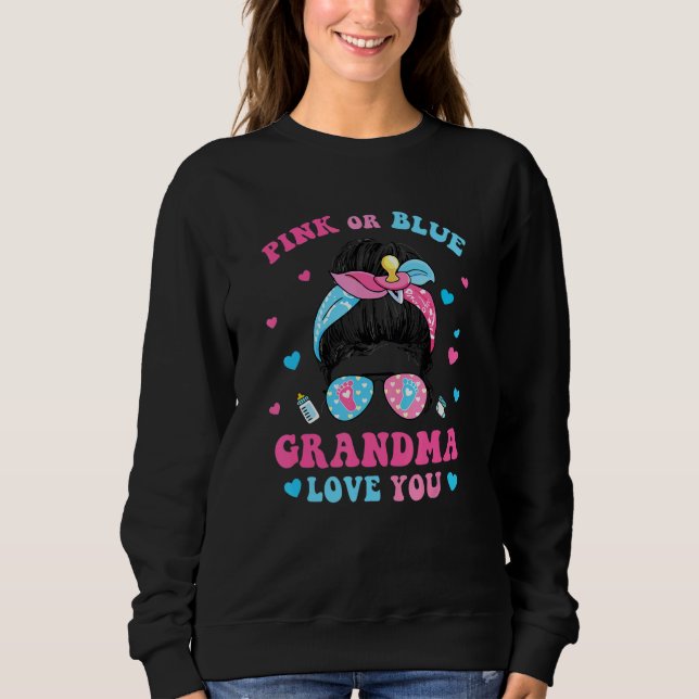 Pink Or Blue Mimi Loves You Messy Bun Women Gender Sweatshirt (Front)