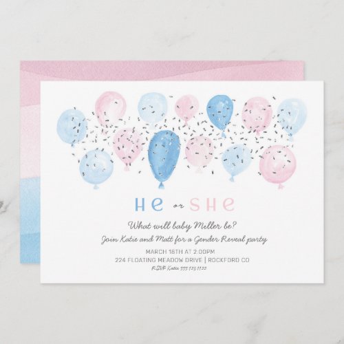 Pink or Blue modern Balloon pop gender reveal Invitation