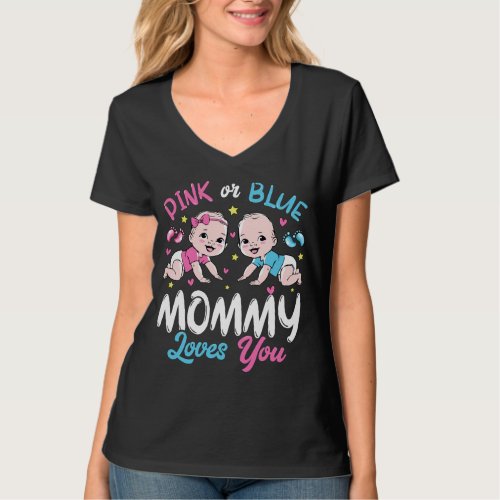 Pink Or Blue Mommy Loves You Women V_Neck T_Shirt