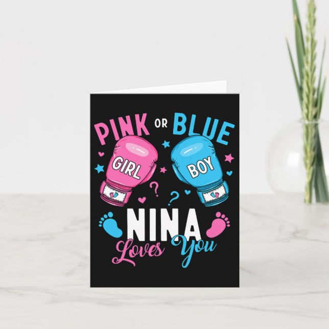 Pink Or Blue Nina Loves You Boxing Gender Reveal B Card (Front)