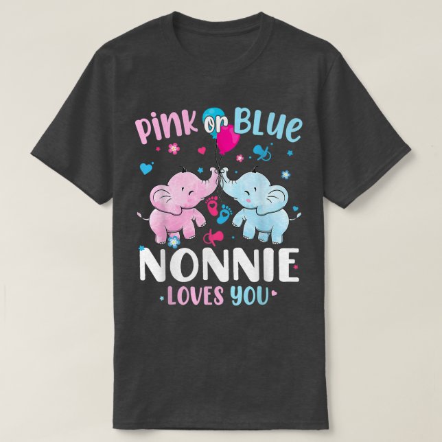 Pink Or Blue Nonnie Loves You Elephants Baby Gende T-Shirt (Design Front)