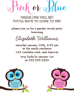 Pink And Blue Owls Invitations Zazzle Pink Or Blue Owls Gender Reveal Party Invitation