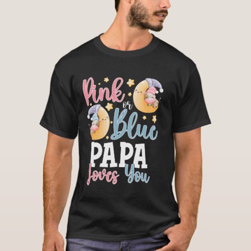 Pink Or Blue Papa Loves You Sleepy Cow Baby Gender T-Shirt