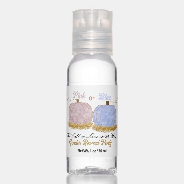 Pink or Blue Pumpki Gender Reveal Party Invitation Hand Sanitizer (Front)