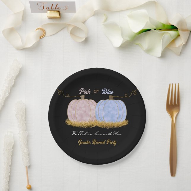 Pink or Blue Pumpki Gender Reveal Party Invitation Paper Plates (Wedding)