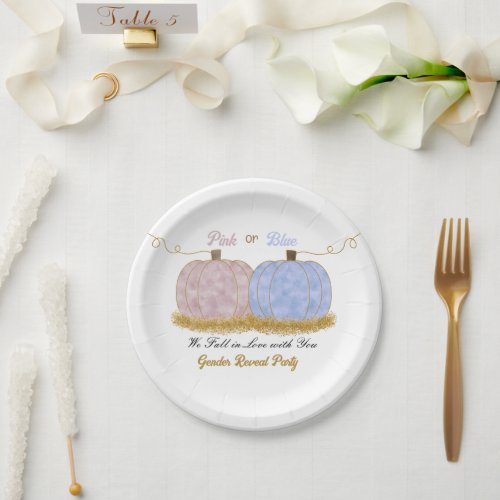 Pink or Blue Pumpki Gender Reveal Party Invitation Paper Plates