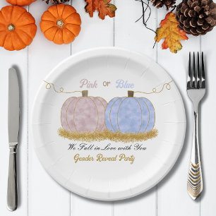 Pink or Blue Pumpki Gender Reveal Party Invitation Paper Plates