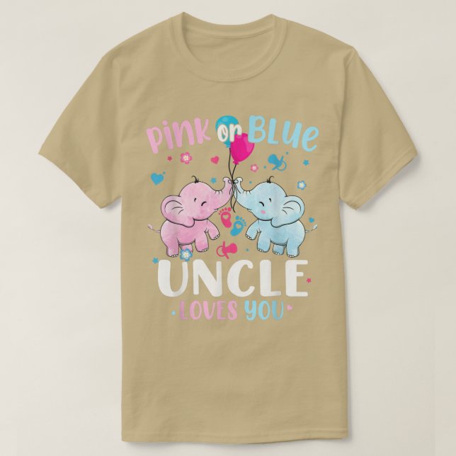 Pink Or Blue Uncle Loves You Elephants Baby Gender T-Shirt (Design Front)