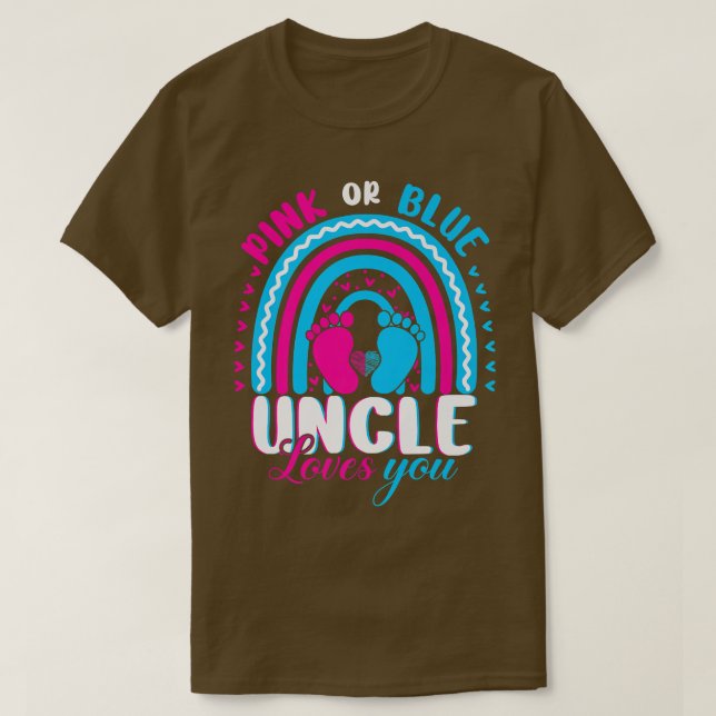 Pink or Blue Uncle Loves You Gender Reveal Party F T-Shirt (Design Front)