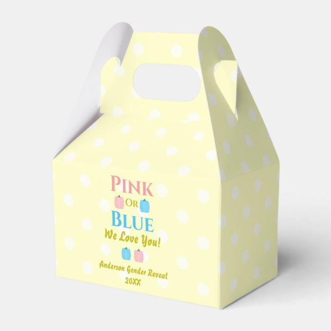 Pink Or Blue, We Love You! Gender Reveal Favor Boxes (Front Side)
