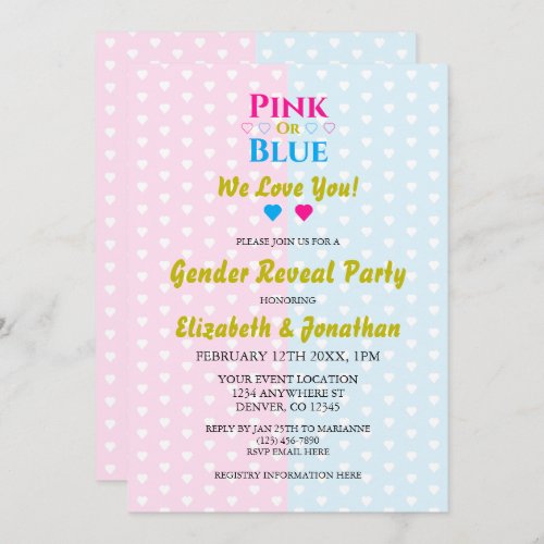 Pink Or Blue We Love You Gender Reveal Invitation