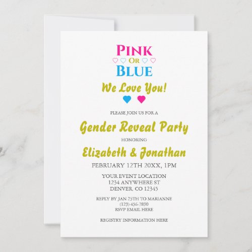 Pink Or Blue We Love You Gender Reveal Invitation