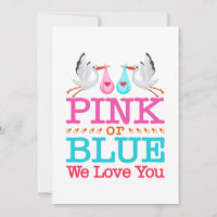 Pink or Blue We Love You Gender Reveal Stork