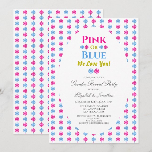 Pink Or Blue We Love You Snowflake Gender Reveal Invitation (Front/Back)