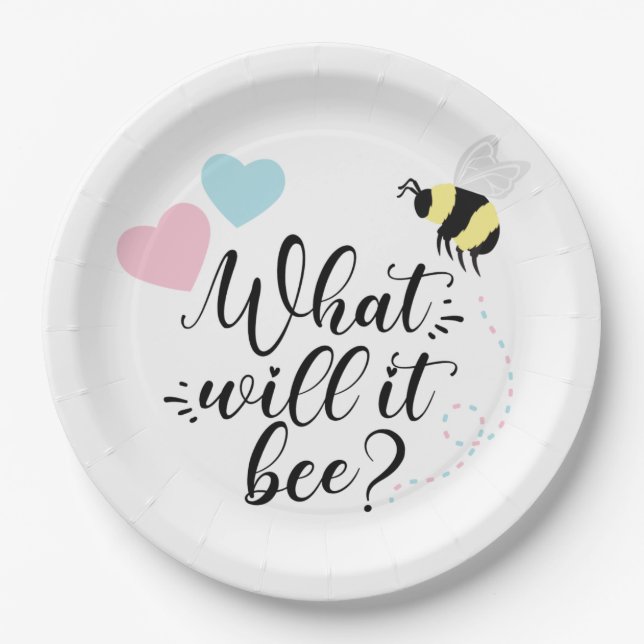 Pink or Blue What Will It Bee Gender Reveal  Paper Plates (Front)