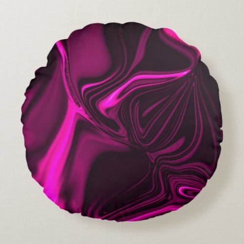 Pink or purple curves on dark purple background round pillow